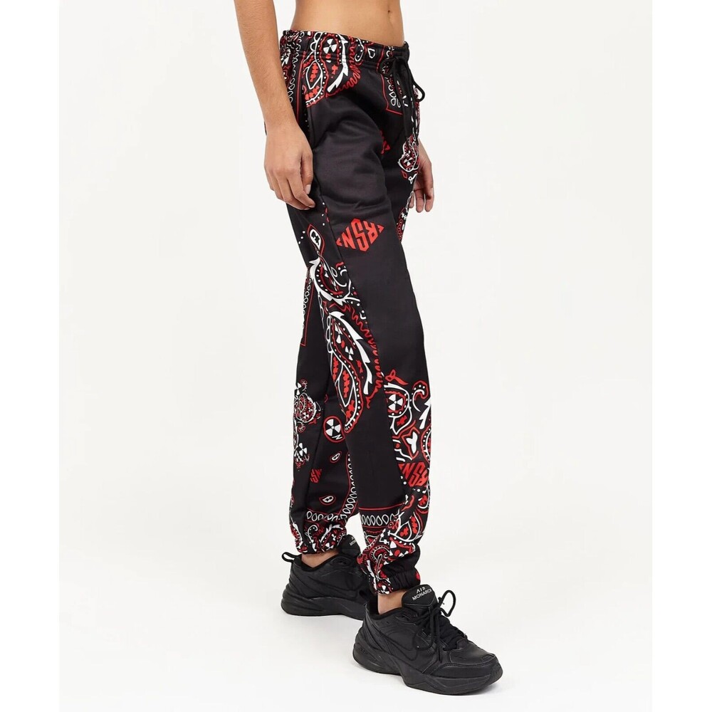 Reason Joggers Women’s Large Black Red White Bandana Paisley Print Sweatpants - Picture 4 of 9